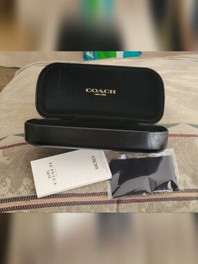 COACH Large Black Leather Sunglasses Case with Cloth